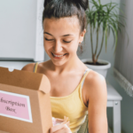 mom opening a baby welcome box