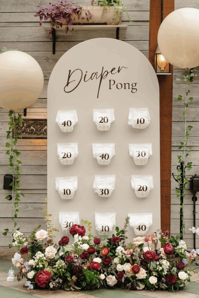 Funny baby shower game diaper pong