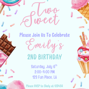 Two Sweet Birthday Invitation Canva Template