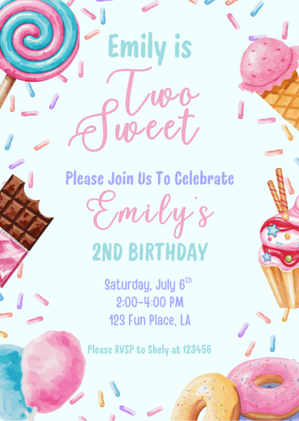 Two Sweet Birthday Invitation Canva Template