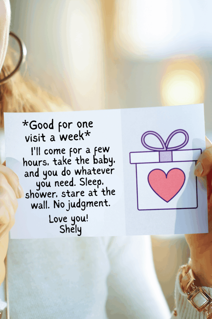 Baby Shower Gifts for Mom including a coupon promise to help the new mom once a week