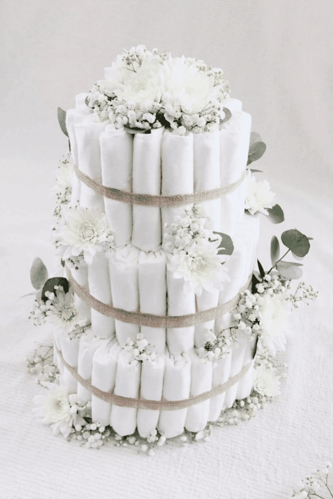 Elegant diaper cake gift for a baby shower