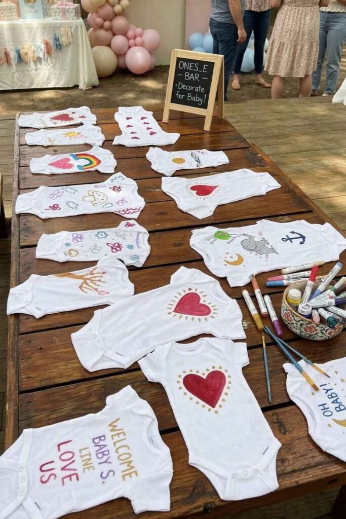 Onesie or Bib Decorating Station in a gender reveal party
